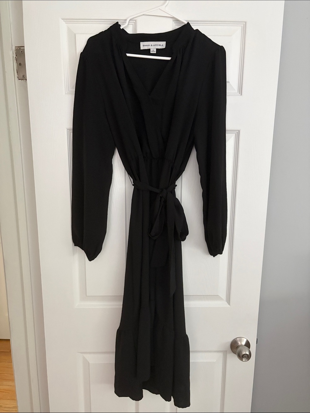 Smash + Tess Black Long-Sleeve Wrap Maxi Dress
